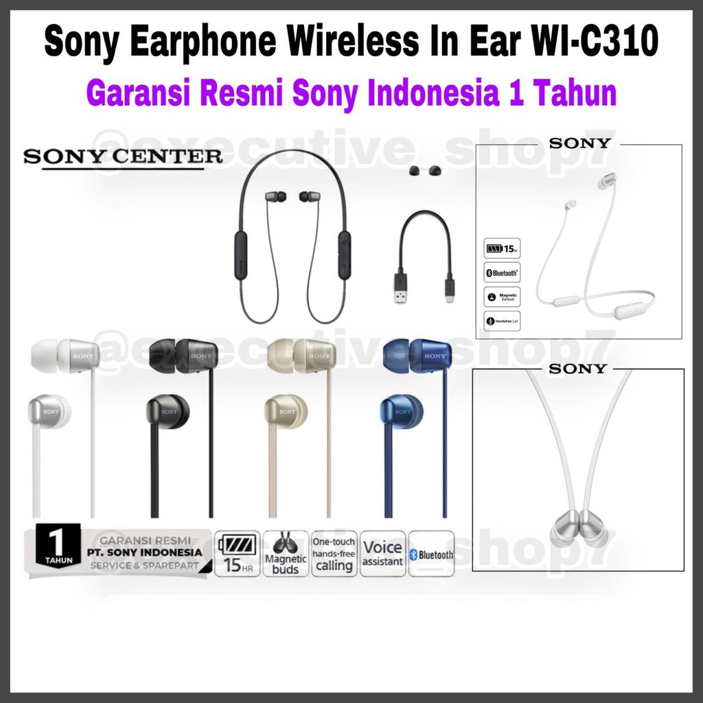 Sony Earphone Wireless In Ear WI-C310 - WI C310 - WIC310 - Garansi Resmi Sony 1 Tahun