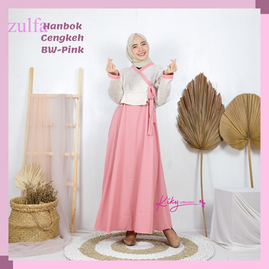 COD- Fashion Muslim Remaja Hanbok Gamis Ala Korea Katun Jepang dan Ity Crepe Premium Bunga Cengkeh