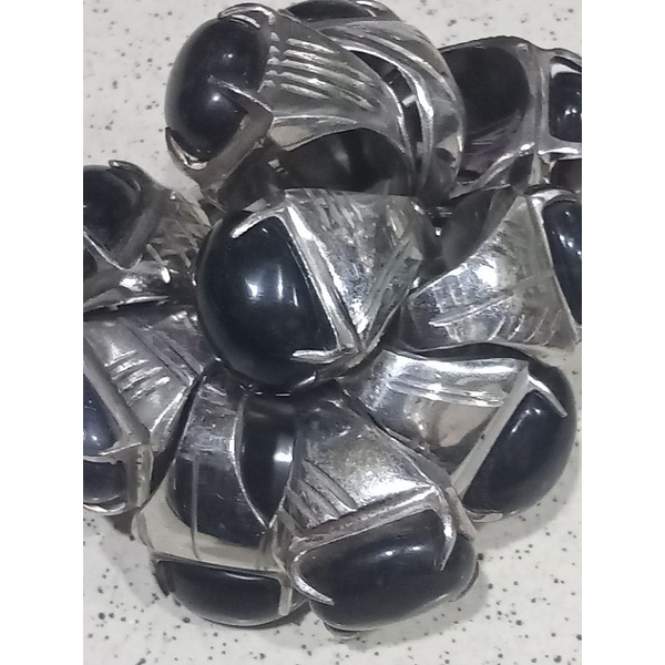 (COD)CINCIN PRIA  BLACK ONYX CINCIN BATU AKIK, BATU HITAM - SUPER EKSLUSIF - Silver  cincin pria titanium stainlesstel black onyx premium CINCIN PRIA TITANIUM COOL BLACK ONYX