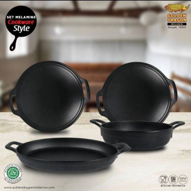 Golden Dragon - Piring melamine bentuk alat pemanggang 1 set