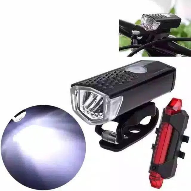 COD Makassar: Paket 2in1 Lampu Sepeda LED Light Depan dan Belakang Rechargeable