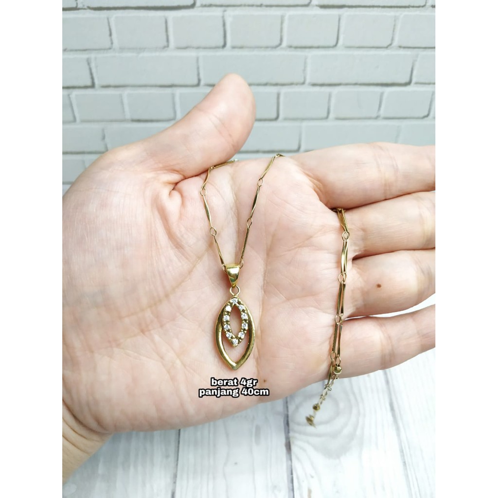 KALUNG LIONTIN MODEL OVAL DAUN MATA GOLD PERAK ASLI S925 KODE CF091