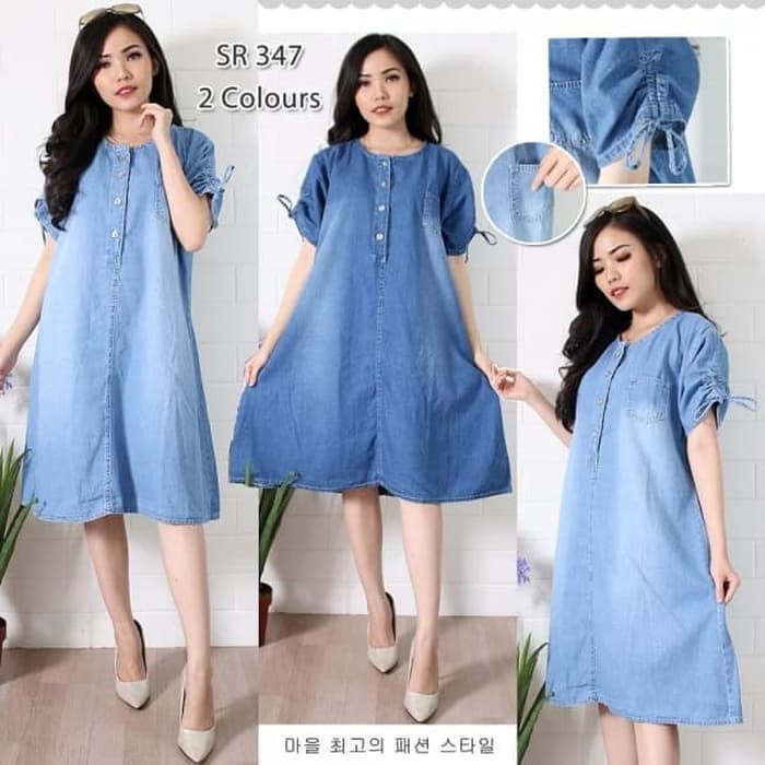 Baju Wanita Dress Casual Pendek Baju Hamil Jeans Jumbo Big Size XL 075