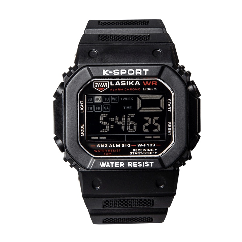 Jam tangan pria dapat kotak digital karet Sport Lasika W-F109, tahan air