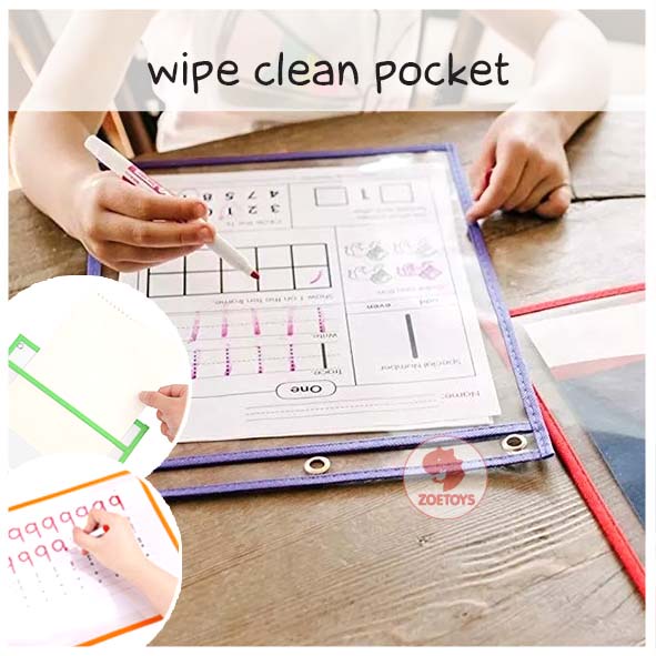 Zoetoys Wipe Clean Pocket | Basic Reusable rewritable worksheet sheet | bisa untuk buku Gakken yang Vertical