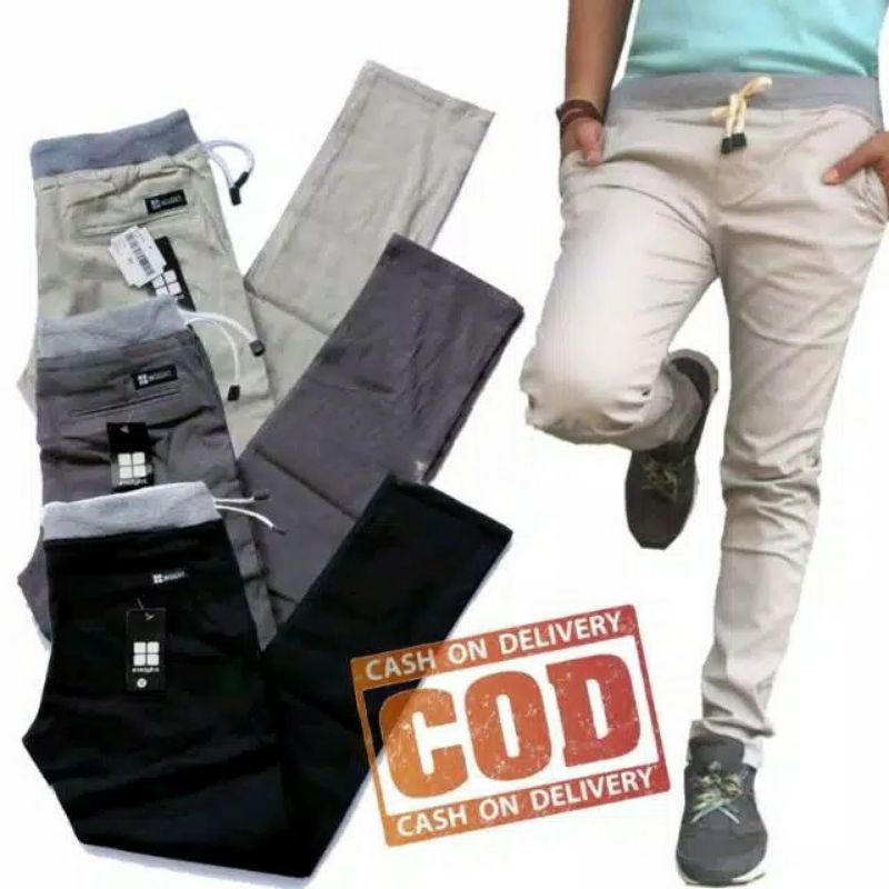 ( COD )CELANA CHINOS PREMIUM COWOK PANJANG KARET PINGGANG RIP KOLOR