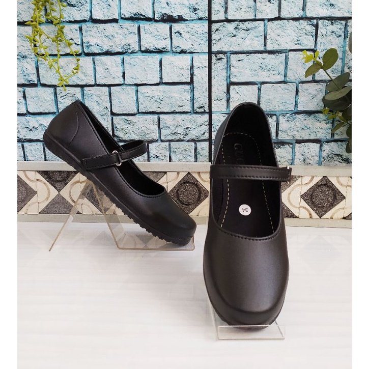 Sepatu Pantofel Anak Perempuan size 31-35 Kilap Cewek Rekat Hitam