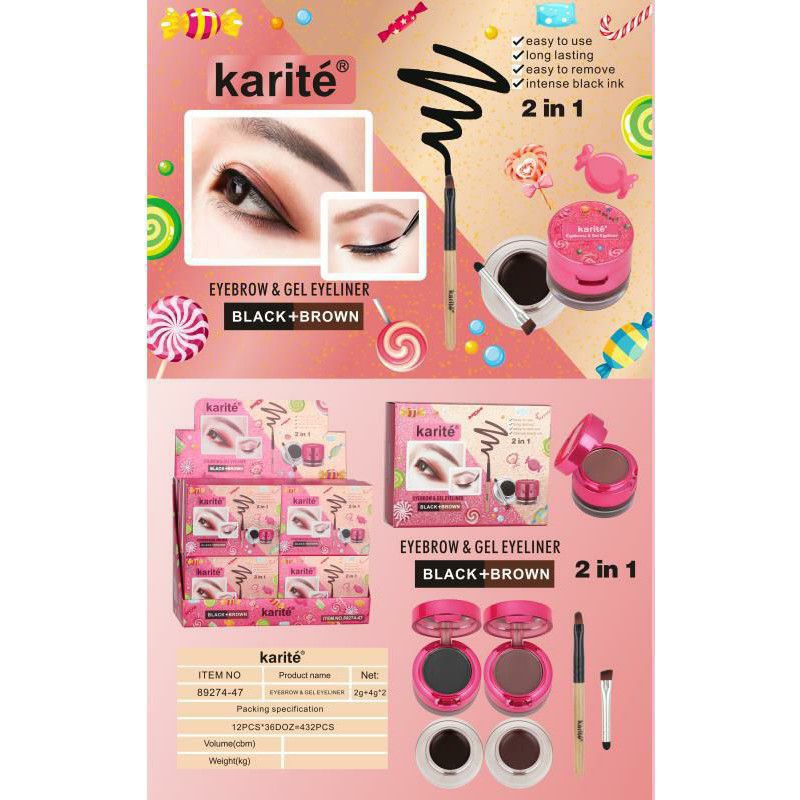 PROMO EYEBROW &amp; GEL EYELINER KARITE 2 IN1 [ BLACK+BROWN ] NO.89175 ROSE SERUM