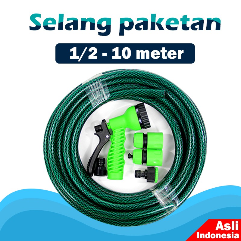 SELANG AIR PAKETAN 1/2 INCH 10 METER / SELANG TAMAN / SELANG CUCI MOTOR / SELANG SERAT BENANG / MONO