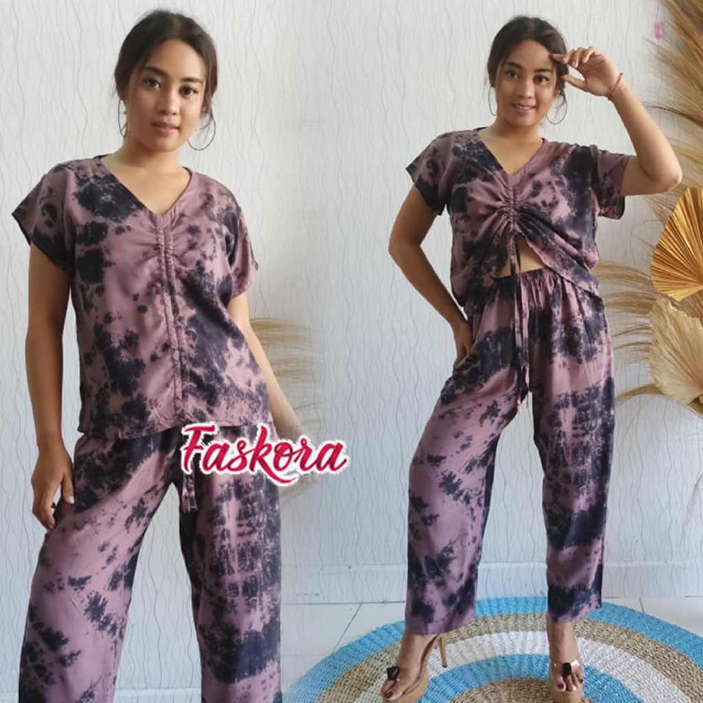 Setelan Rayon Jumbo ld 110 Sexy / Setelan Tie dye Bali Jumbo / One Set Tie dye Lengan Pendek Karet