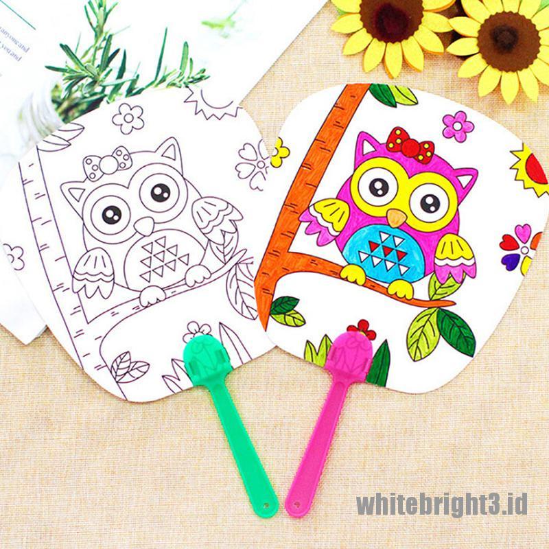 (white3) 1pc Kipas Tangan DIY Motif Kartun Untuk Anak Tk