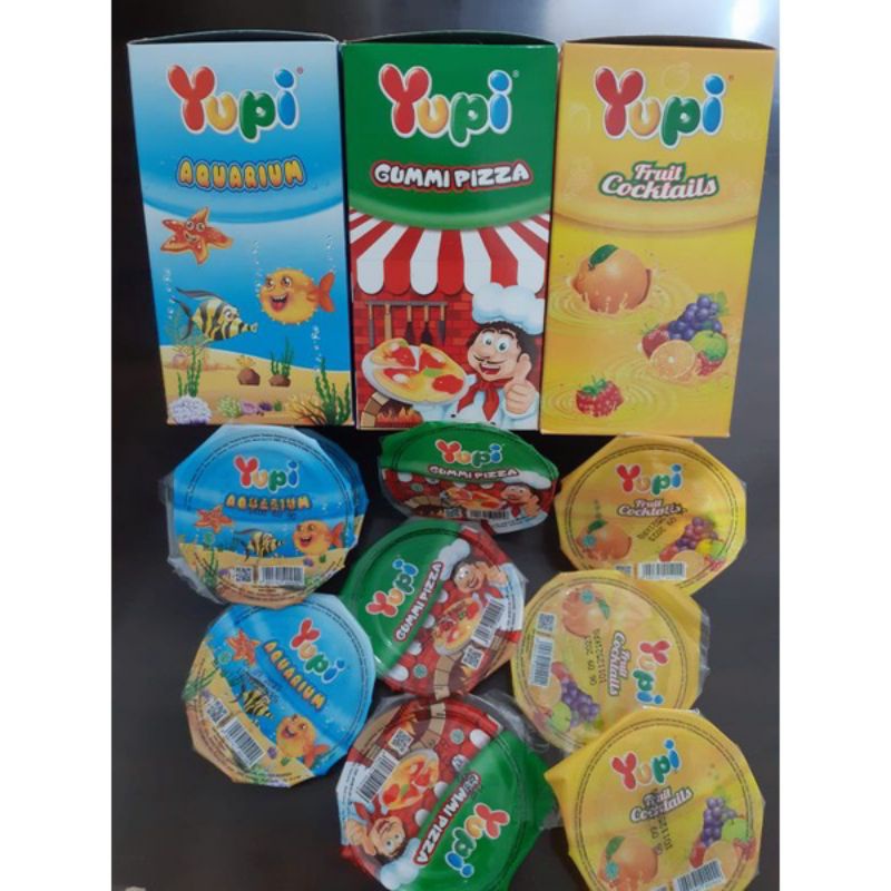 

Yupi Gummi Pizza / Fruit Cocktails / Sweet Heart/ Aquarium 1 box isi 12 pcs