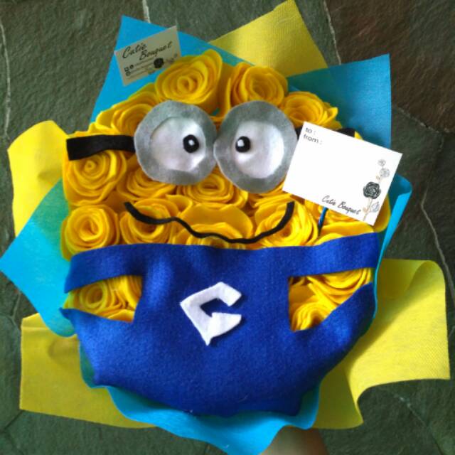 Buket bunga flanel minion