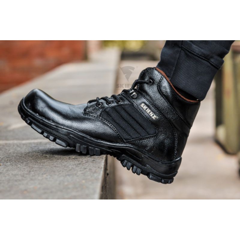 SEPATU SAFETY BOOTS PRIA 100% KULIT ASLI BIKERS TOURING BOOT CORDURA CREAM