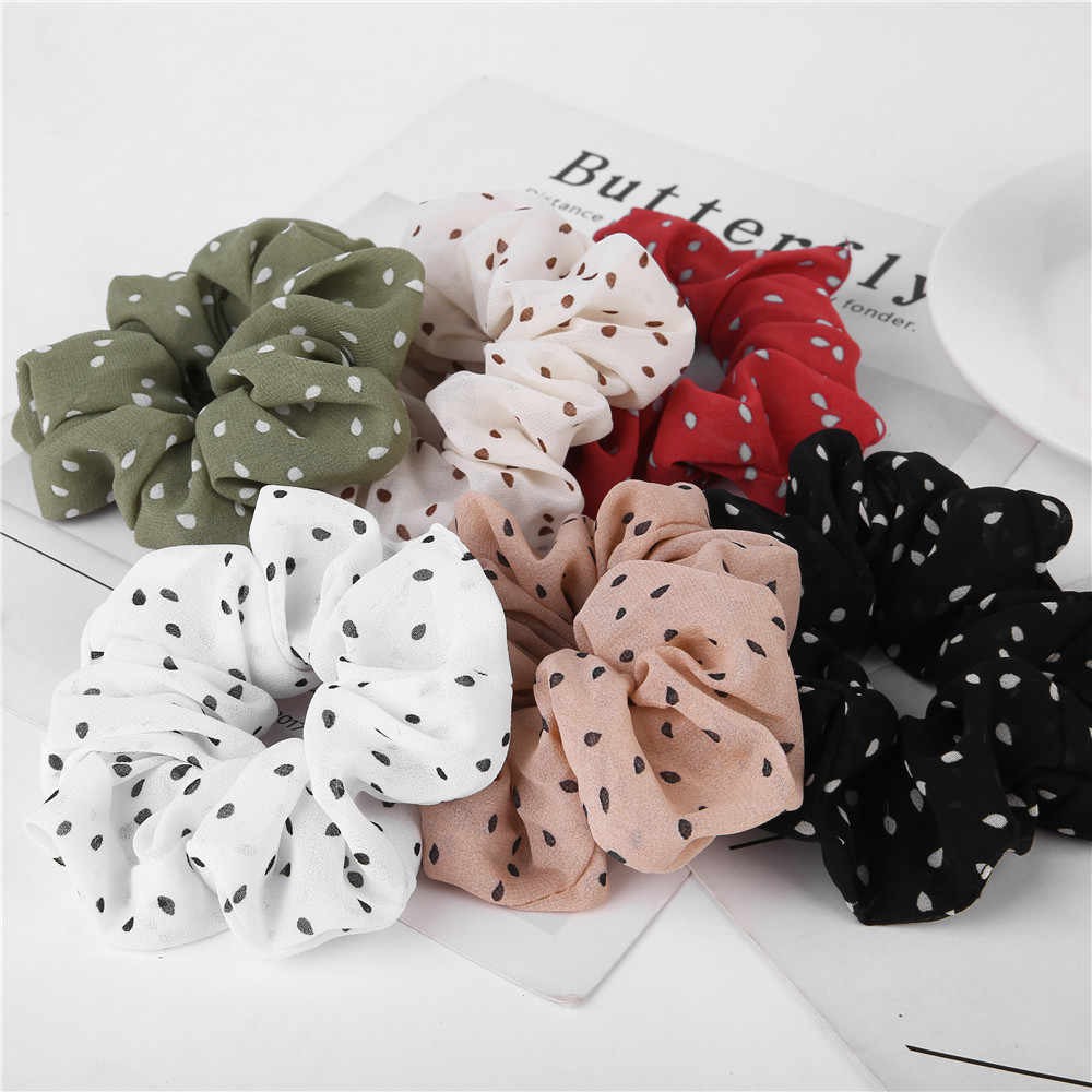 Ikat Rambut Scrunchie Bahan Paris Motif Titik / Elastic Hair Rubber Bands / Tiki