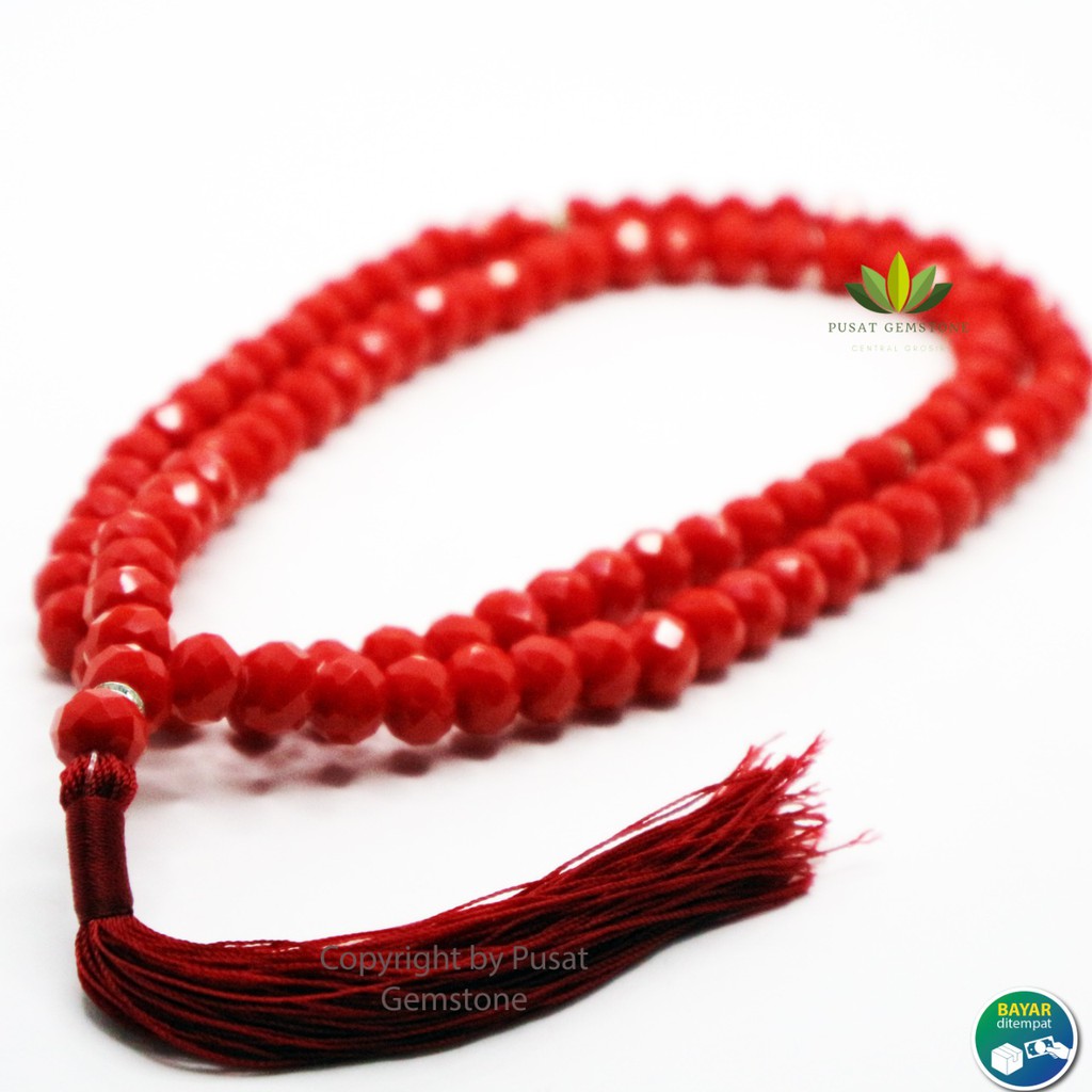 Tasbih Batu Giok Merah Kristal 99 Butir Grade A