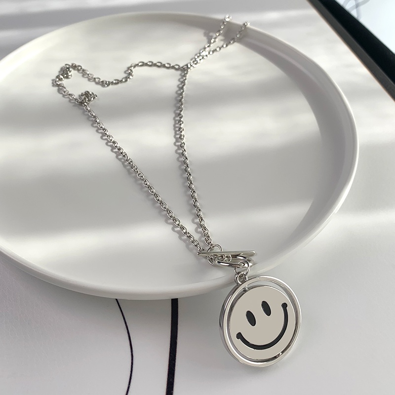 Revolving Smiley Face Necklace Accessories Chain Trendy Hip Hop