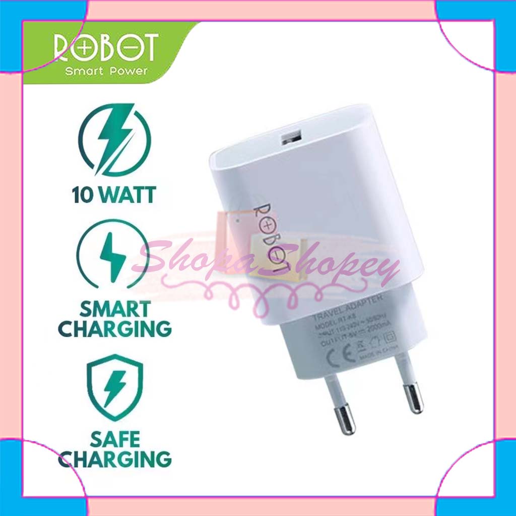 Charger Fast Charging ROBOT RT-K8 White 10W 2A Batok Charger Adaptor