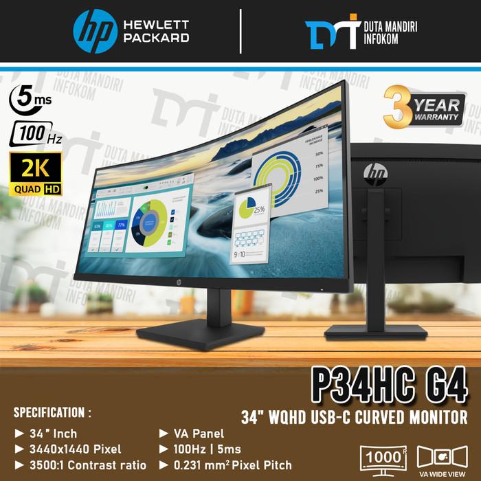 Hp P34hc G4 34 inch Curved - WQHD 5ms HDMI DP Type-C Monitor