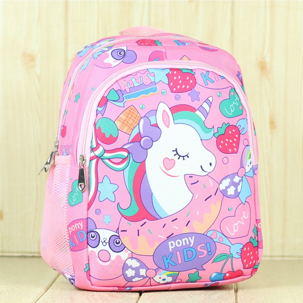 Tas Ransel Backpack Anak Perempuan Laki laki Import Pony Pink Sekolah TK SD PAUD Kecil Mini Impor Karakter Kartun Embos