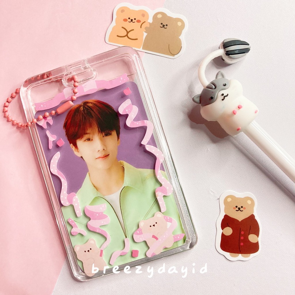 Bantex Photocard Holder Transparent Acrylic Set Stiker Ballchain | Transparan Kejea Akrilik Clear