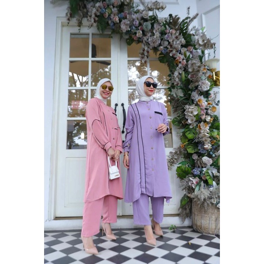 Kamelia Set, SETELAN WANITA MUSLIM CANTIK FIT TO XXL BAHAN KATUN CRINCLE PREMIUM LD 112 TERMURAH