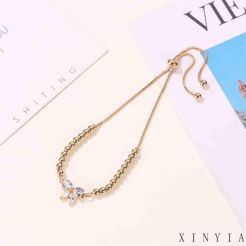 Xia.id Gelang Tangan Wanita Desain Pita Hias Zircon Mikro Adjustable