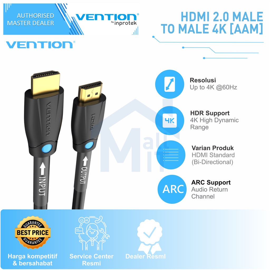 ( Bisa Cod ) Vention Kabel HDMI Engineering 4K 3D Konstruksi Industrial AAM 0.5M