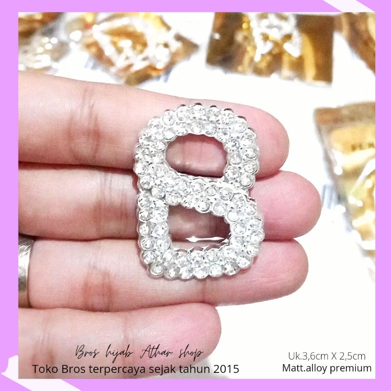 Bros B/bross signature branded /brooch button/Bros hijab buttonscarves Athar shop scarves murah-B prmt 02 silver