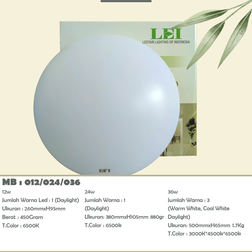 [READY] LED Lampu Plafon Lampu Hias Ceiling 12 Watt 6500K / 1 Warna Cahaya - Putih