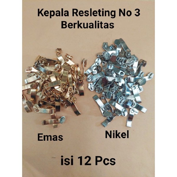 12 PCS KEPALA RESLETING NO 3 / KEPALA ZIPPER NO 3 WARNA EMAS DAN NIKEL / AKSESORIS TAS JAKET DOMPET 