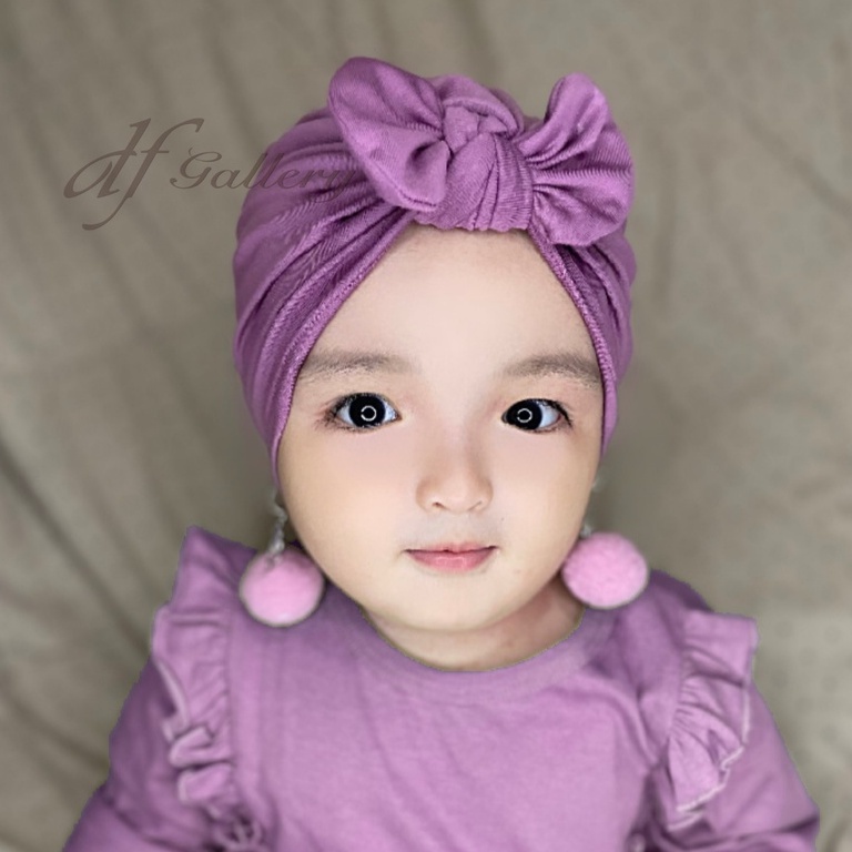 Turban Bayi dan Anak seri Polos - Turban Pompom Bandana Headwrap Ciput Anak