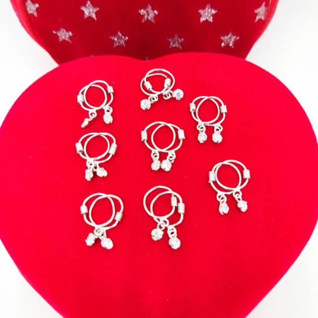 Anting kenip bayi&anak gantung mata berlian  perak 925/silver asli lapisan emas putih murni