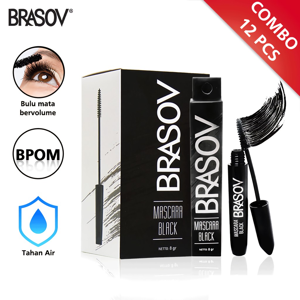 BRASOV Maskara Netto 8 G COMBO 12 Pcs Eyelash Mascara Black Waterproof Tahan Air 12X-CMB-XX-CT Hitam