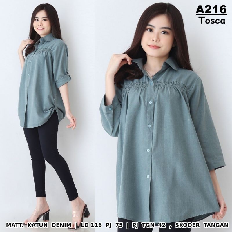 BISA COD  KEMEJA DENIM KARET JUMBO LD 116CM