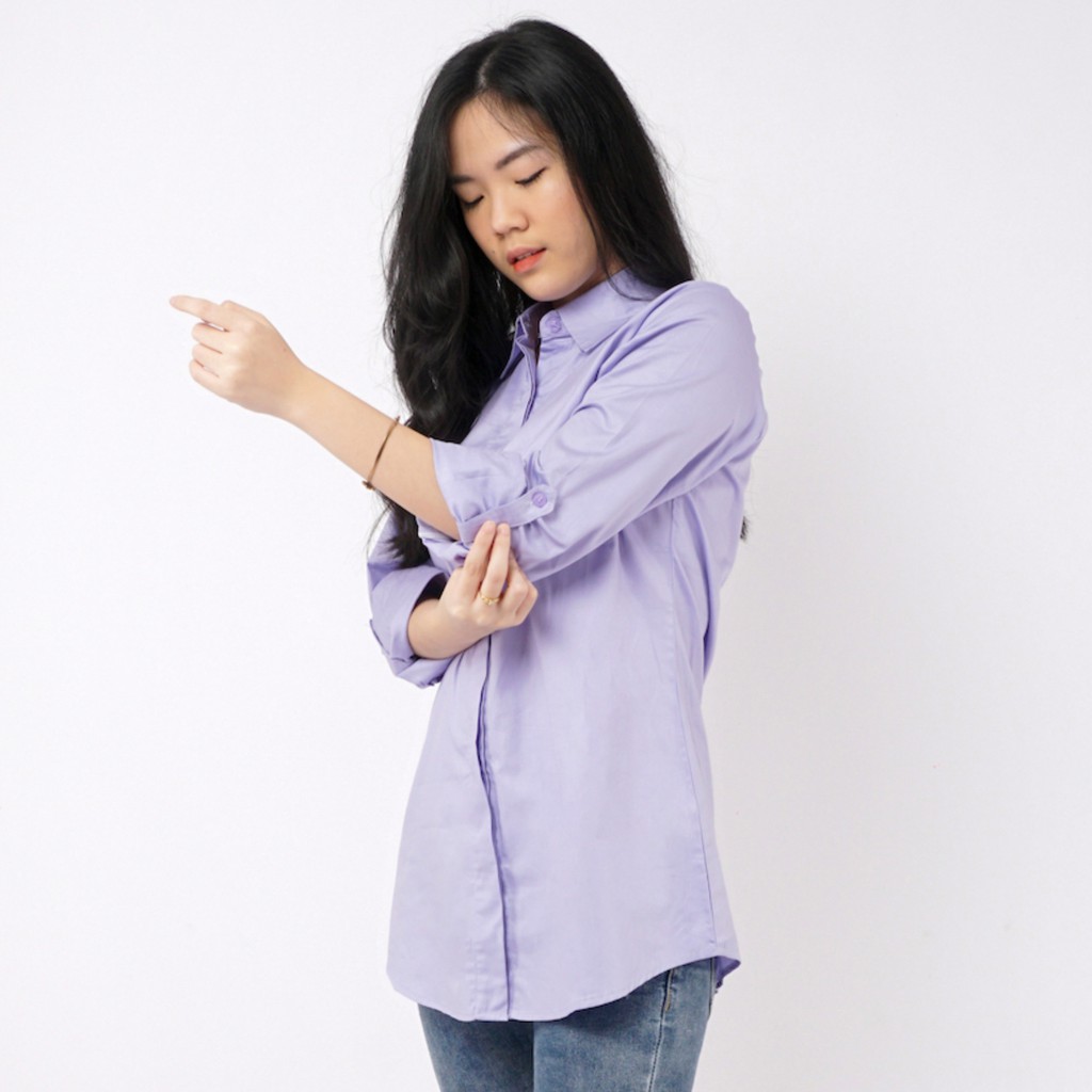Kemeja Wanita Polos Lengan Panjang Slimfit - Ungu Muda - Aura Catalogue Slimfit Plain Shirt-1