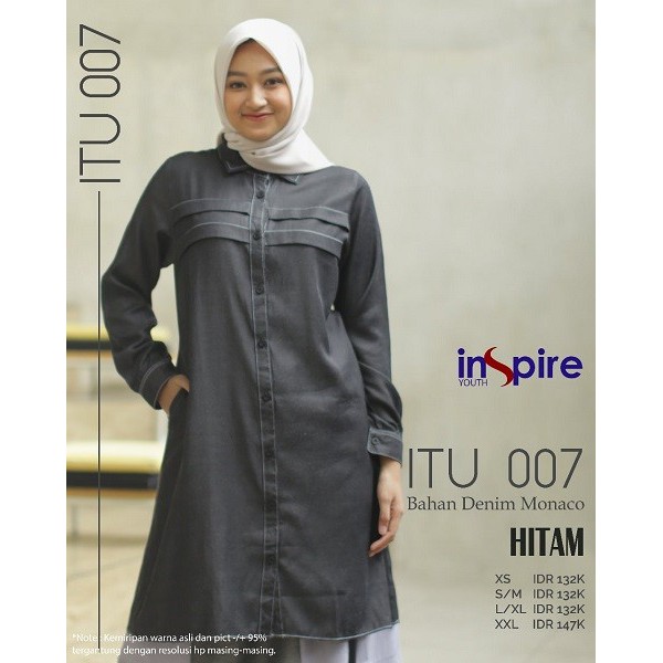 INSPIRE TUNIK ITU 07 BAHAN DENIM MONACO ATASAN POLOS WANITA MUSLIMAH