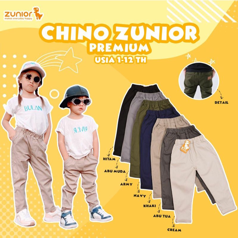 Celana Chino anak Zunior Premium 7 Varian Warna 1-12 Tahun