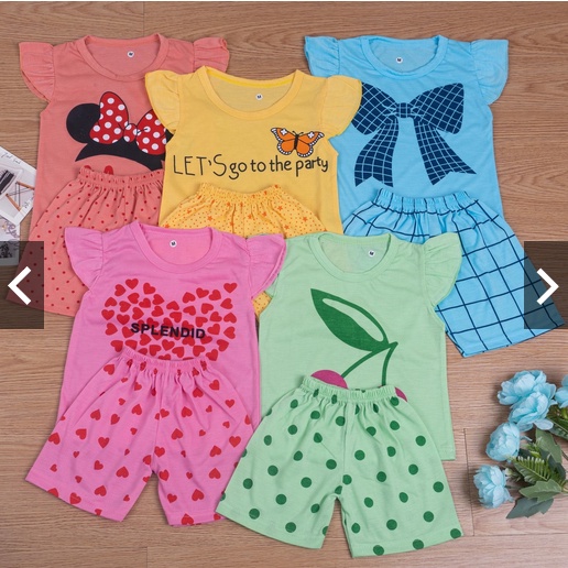 SETELAN ANAK CEWEK SATU SET / RUFFLE TEE PEREMPUAN MODEL TANGAN KUPU - KUPU 0-7 tahun