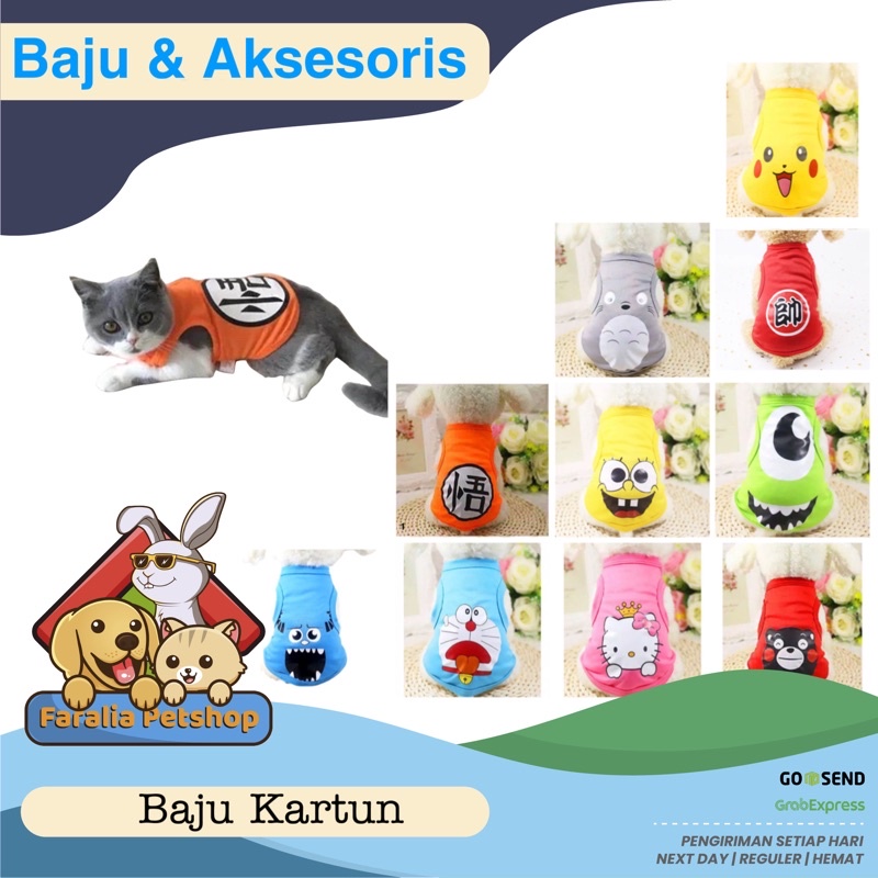 Baju Anjing Kucing Model Kartun Cat Dog Cloth Bahan Kaos Cartoon Murah