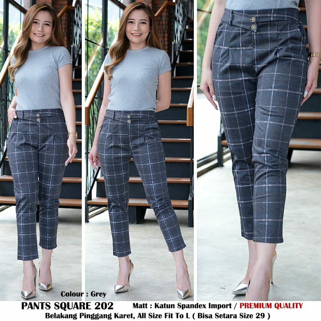 LARIS PANTS SQUARE , CELANA WANITA KOTAK-KOTAK , PANTS WANITA TERMURAH , CELANA BAHAN WANITA