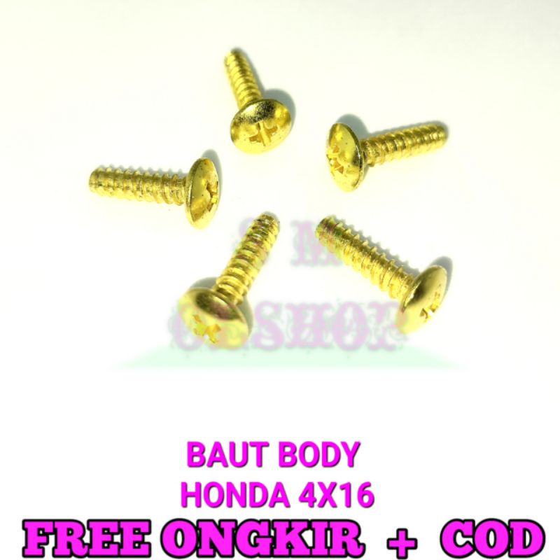 20 PCS BAUT GOLD 4x16 BAUT BODY HONDA MATIC BAUT BODY BEAT SCOOPY VARIO BEAT STREET BAUT COVER MOTOR HONDA MATIC M4X16