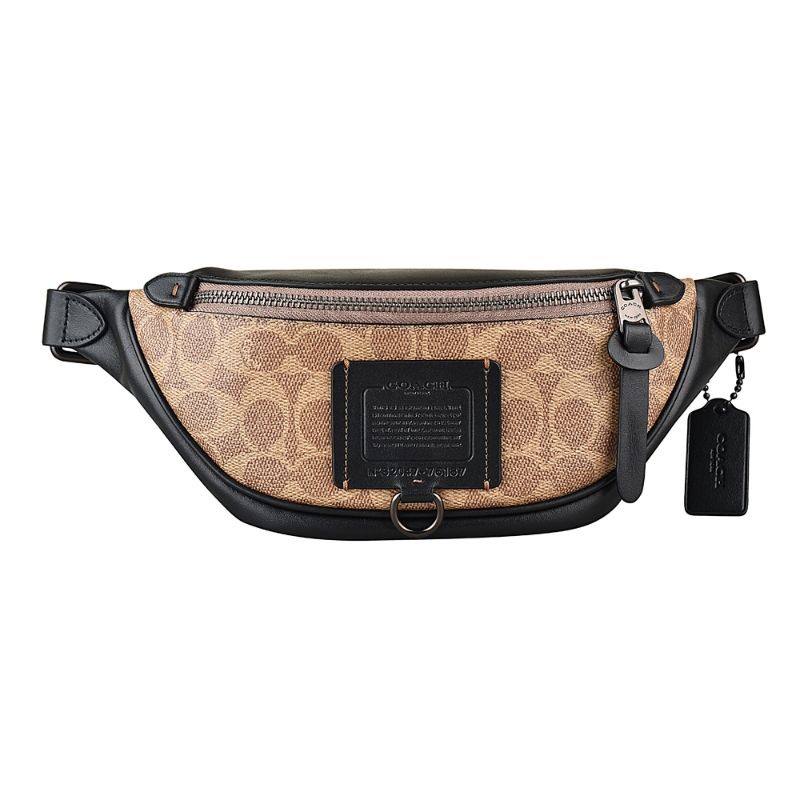 Coach Body Bag Mens Khaki x Black Signature Waistbag (C76187)