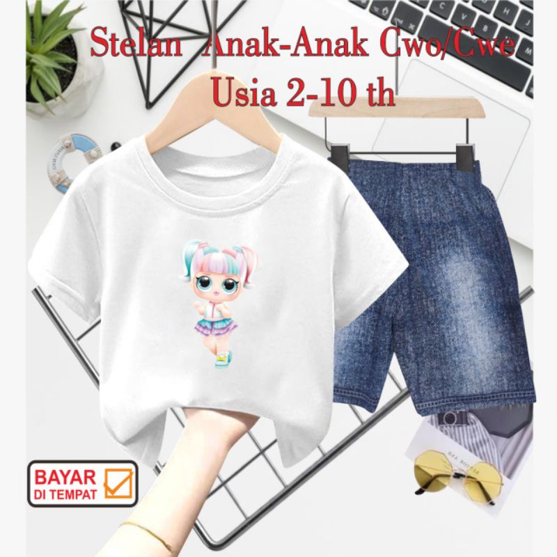 ((IB))SETELAN ANAK PEREMPUAN SEMI JEANS/CEWEK DIGITAL SABLON