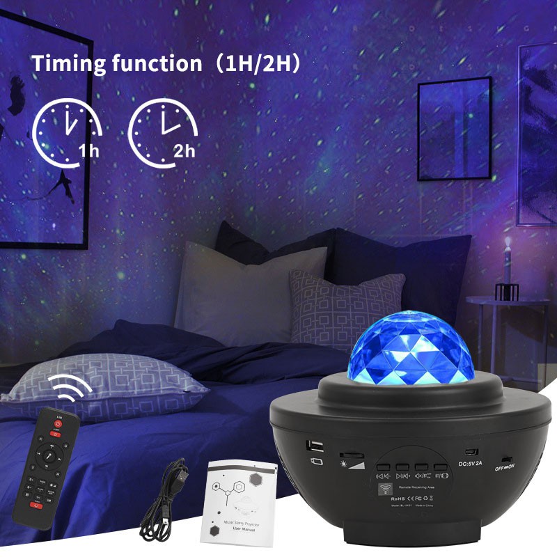 Lampu Proyektor Dengan Speaker Langit Malam Bintang Galaxy Nebula Lamp Starry Projector Light Lampu Tidur Proyektor 2in1