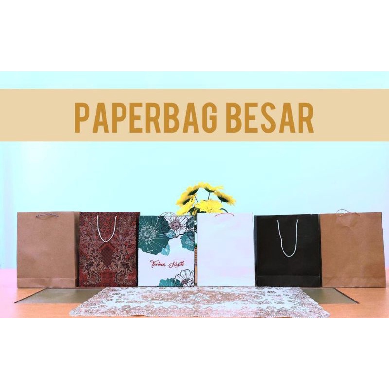 

paper bag polos coklat hitam motif batik besar putih / paperbag besar hitam coklat jumbo murah