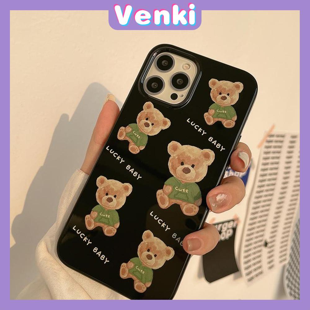 Soft Case Silikon Hitam Glossy Motif Teddy Bear Untuk Iphone 13 Pro Max / 12 Pro Max / 11 / 7 / 8 + / Xs / Xr / Xsmax / 11 / 7 / 8 +