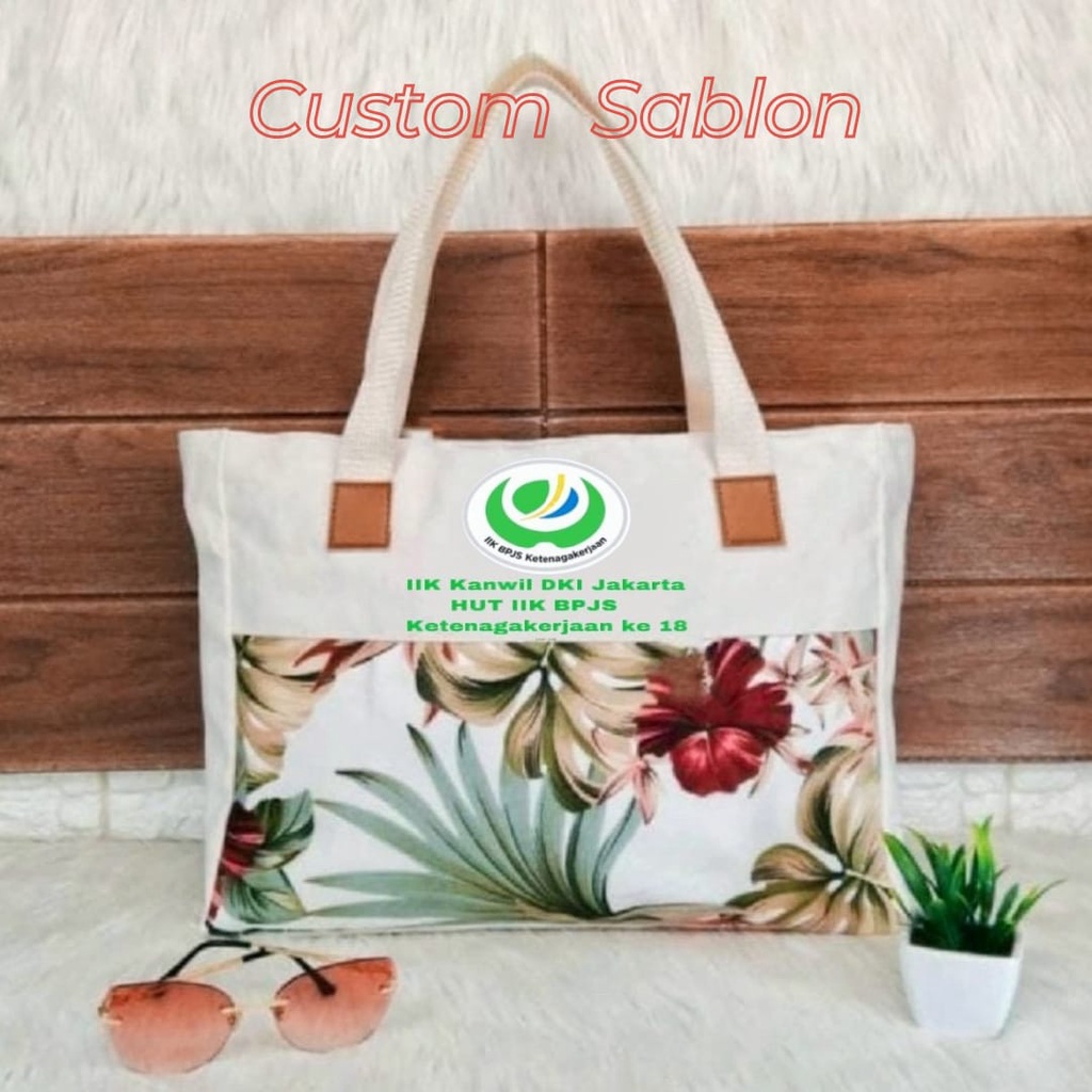 TOTE BAG RESLETING WANITA BAHAN KANVAS MOTIF DAN CANVAS POLOS UTK KULIAH BISA CUSTOM SABLON UNTUK TAS SEMINAR GIFT SOUVENIR DLL