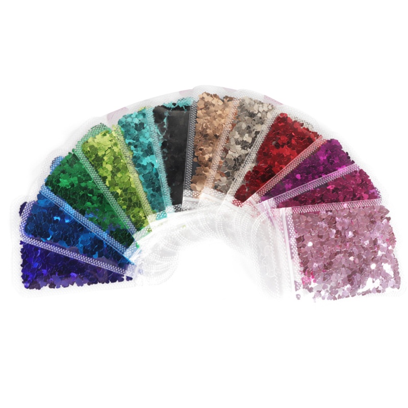 Siy 12warna PET Glitter Flakes Hiasan Nail Art Hati Glitter Flake