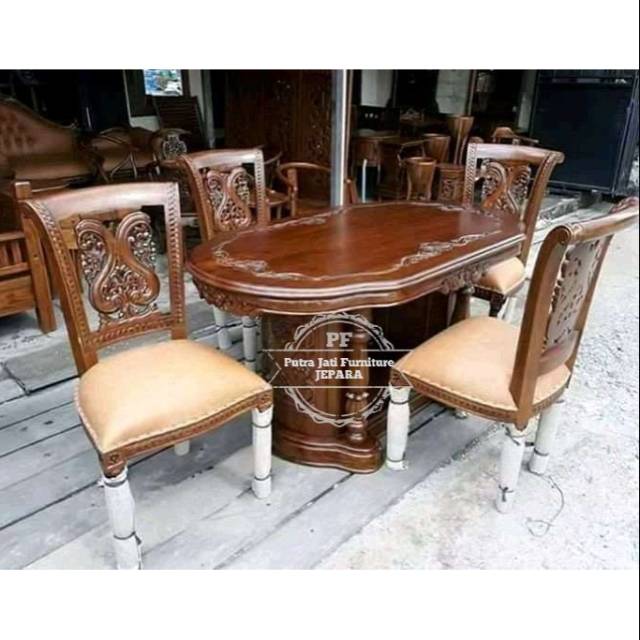 Meja Makan Ukir/ Set Meja Makan Mewah/ Meja Makan Busa Khas Jepara